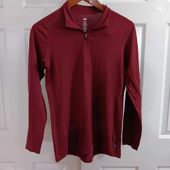 REI Coop Quarter Zip 100% Merino Wool Maroon Long Sleeve Pullover - Picture 5 of 5